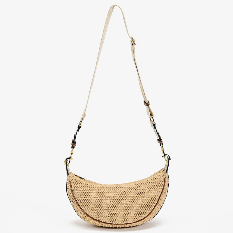 Strohgewebte Tasche, Hobo-Tasche, Umhängetasche, Schultertasche für Damen
