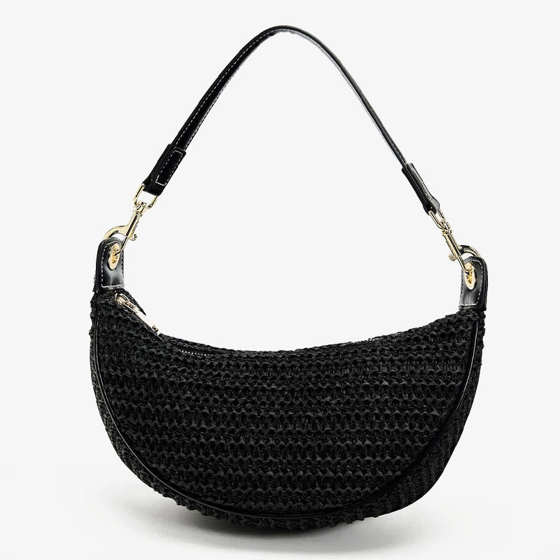 Strohgewebte Tasche, Hobo-Tasche, Umhängetasche, Schultertasche für Damen