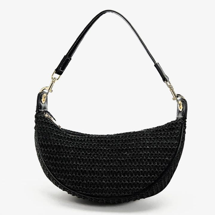 Strohgewebte Tasche, Hobo-Tasche, Umhängetasche, Schultertasche für Damen