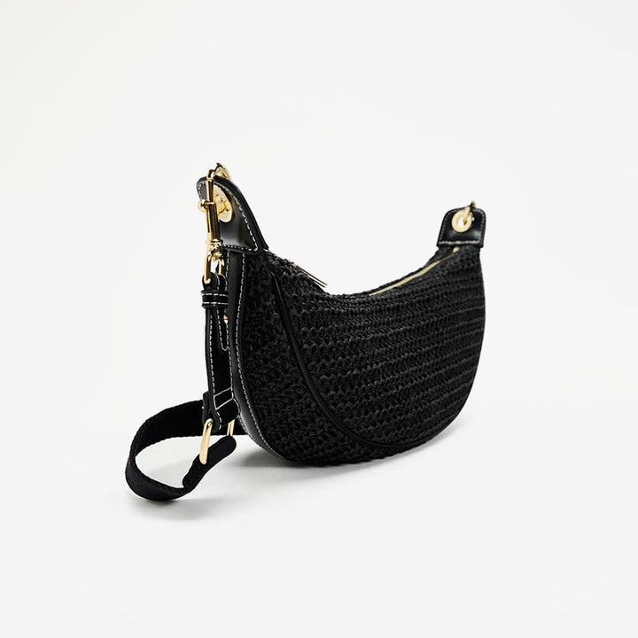 Strohgewebte Tasche, Hobo-Tasche, Umhängetasche, Schultertasche für Damen
