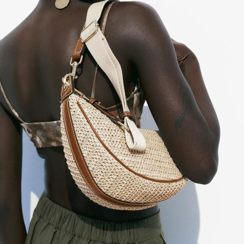 Strohgewebte Tasche, Hobo-Tasche, Umhängetasche, Schultertasche für Damen