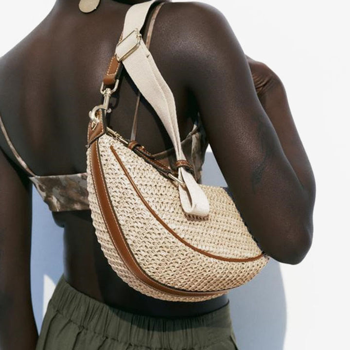 Strohgewebte Tasche, Hobo-Tasche, Umhängetasche, Schultertasche für Damen