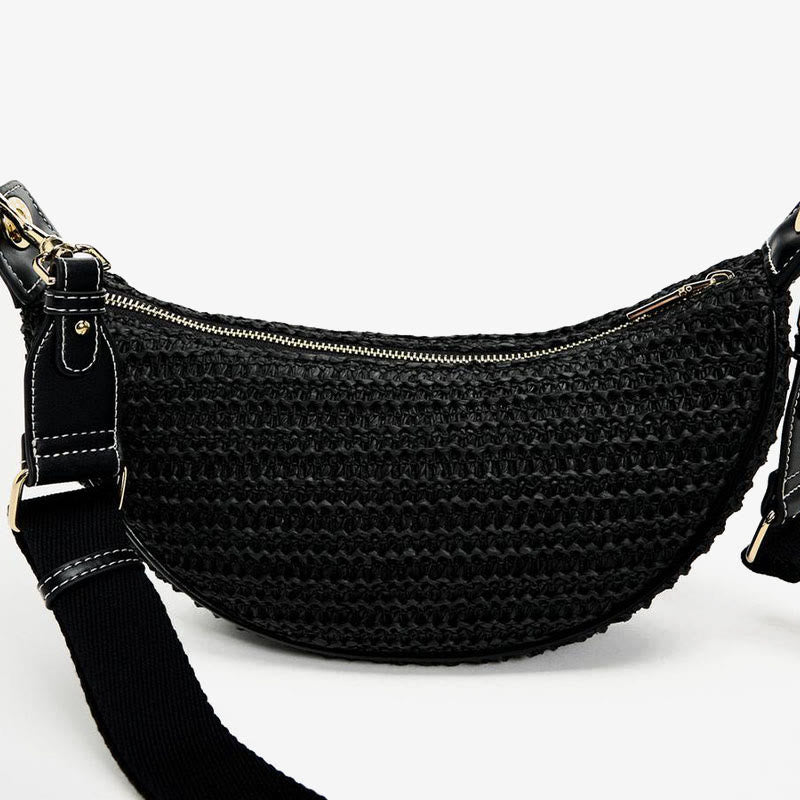 Strohgewebte Tasche, Hobo-Tasche, Umhängetasche, Schultertasche für Damen