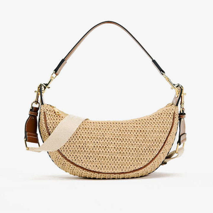 Strohgewebte Tasche, Hobo-Tasche, Umhängetasche, Schultertasche für Damen