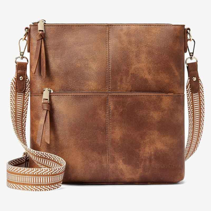 Umhängetasche mit breitem Riemen für Damen, Schultertasche aus veganem Leder