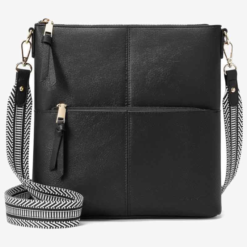 Umhängetasche mit breitem Riemen für Damen, Schultertasche aus veganem Leder