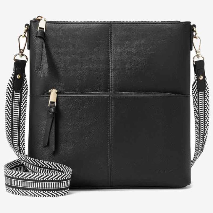Umhängetasche mit breitem Riemen für Damen, Schultertasche aus veganem Leder
