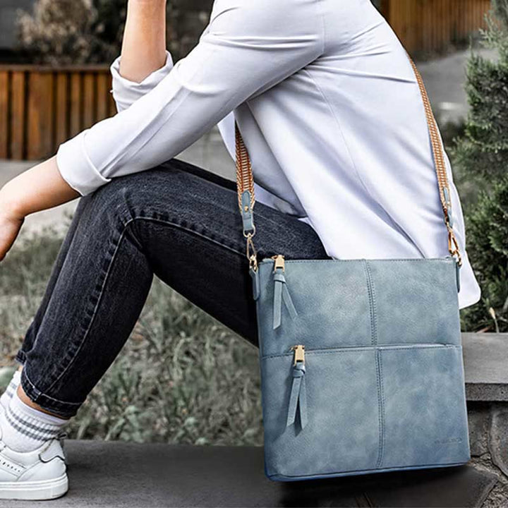 Umhängetasche mit breitem Riemen für Damen, Schultertasche aus veganem Leder