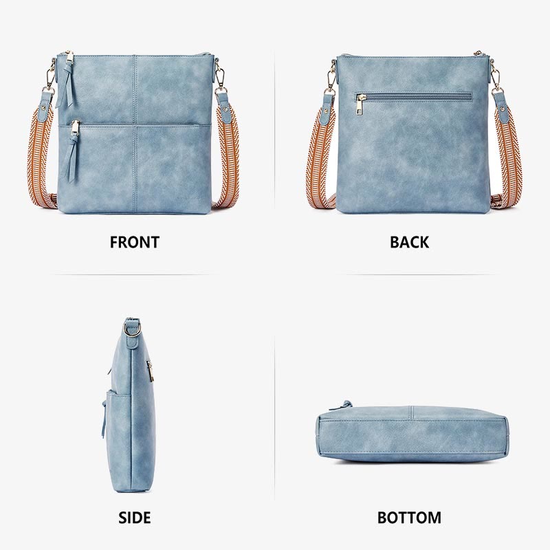 Umhängetasche mit breitem Riemen für Damen, Schultertasche aus veganem Leder