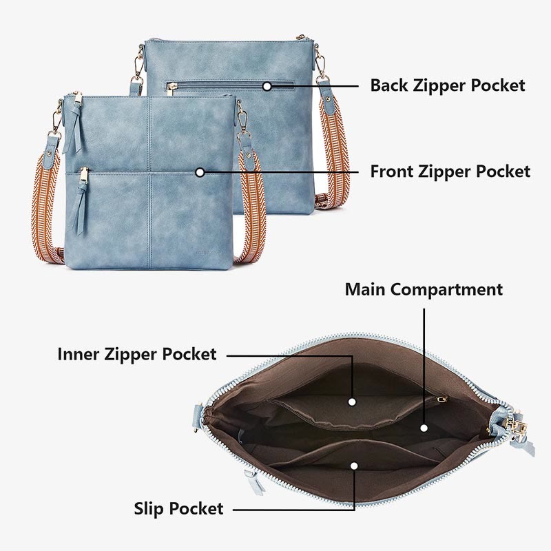 Umhängetasche mit breitem Riemen für Damen, Schultertasche aus veganem Leder
