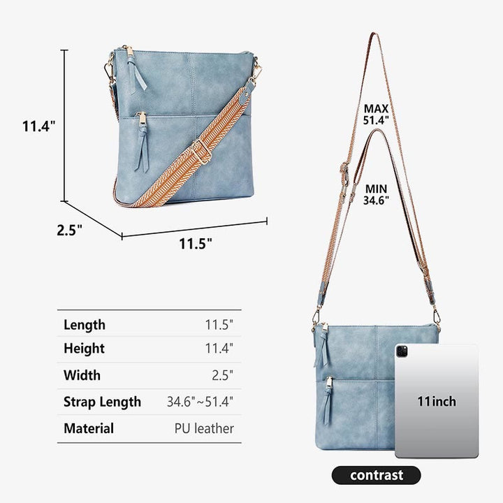 Umhängetasche mit breitem Riemen für Damen, Schultertasche aus veganem Leder