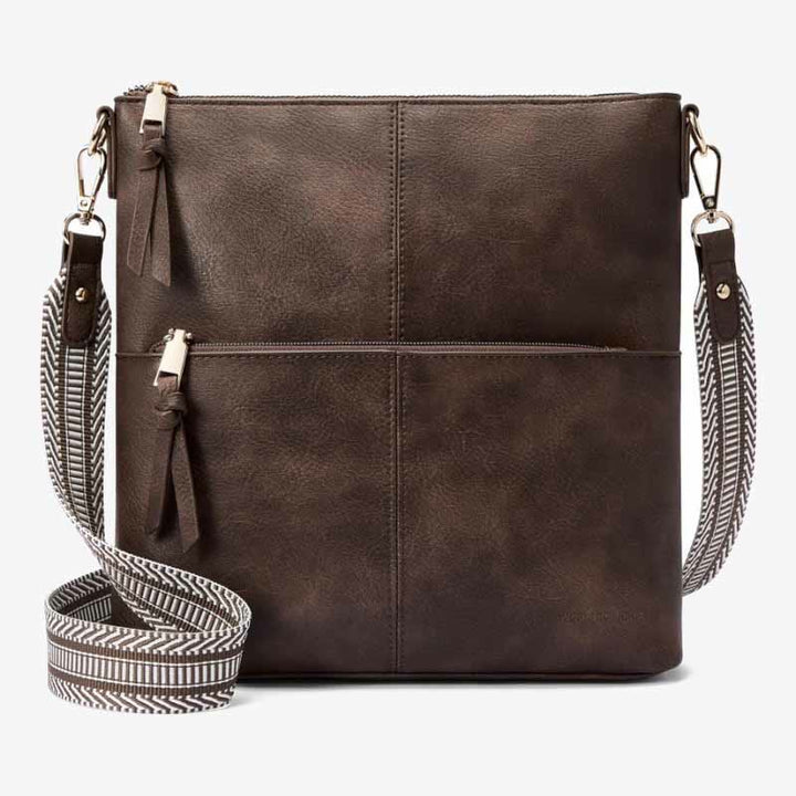 Umhängetasche mit breitem Riemen für Damen, Schultertasche aus veganem Leder