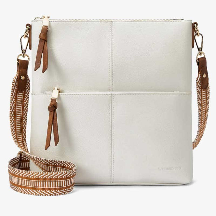 Umhängetasche mit breitem Riemen für Damen, Schultertasche aus veganem Leder