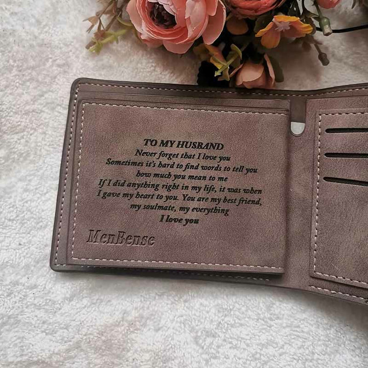 Dreifach gefaltete Geldbörse mit Gravur für Herren, Geldbörse aus PU-Leder, Geschenk für den Ehemann