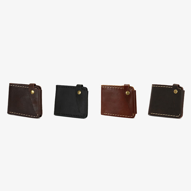 Retro-Geldbörse aus Leder für Herren und Damen, zweifach faltbar, handgefertigt, für die Vordertasche