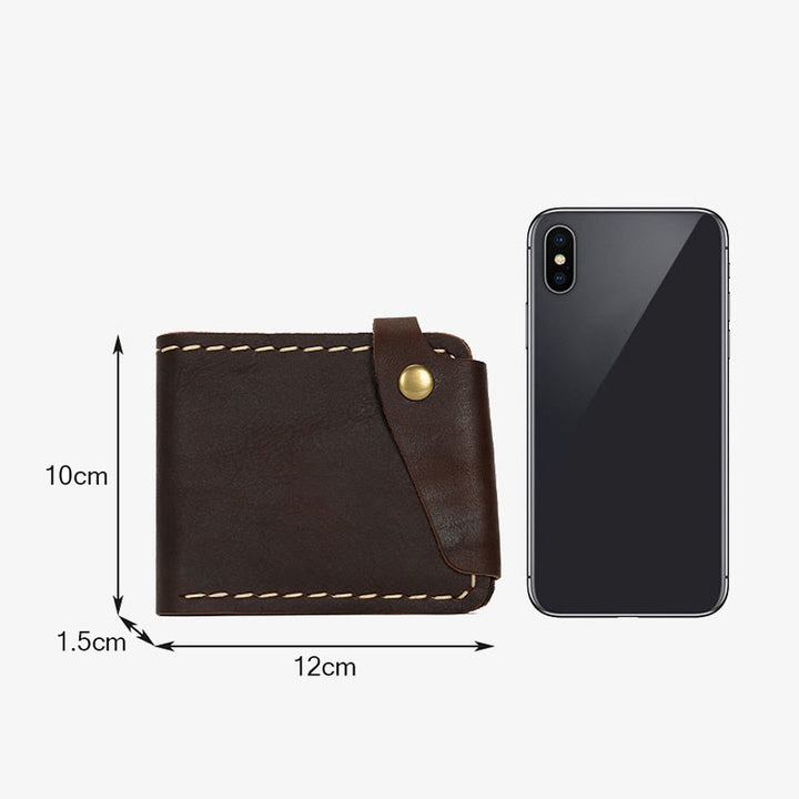 Retro-Geldbörse aus Leder für Herren und Damen, zweifach faltbar, handgefertigt, für die Vordertasche