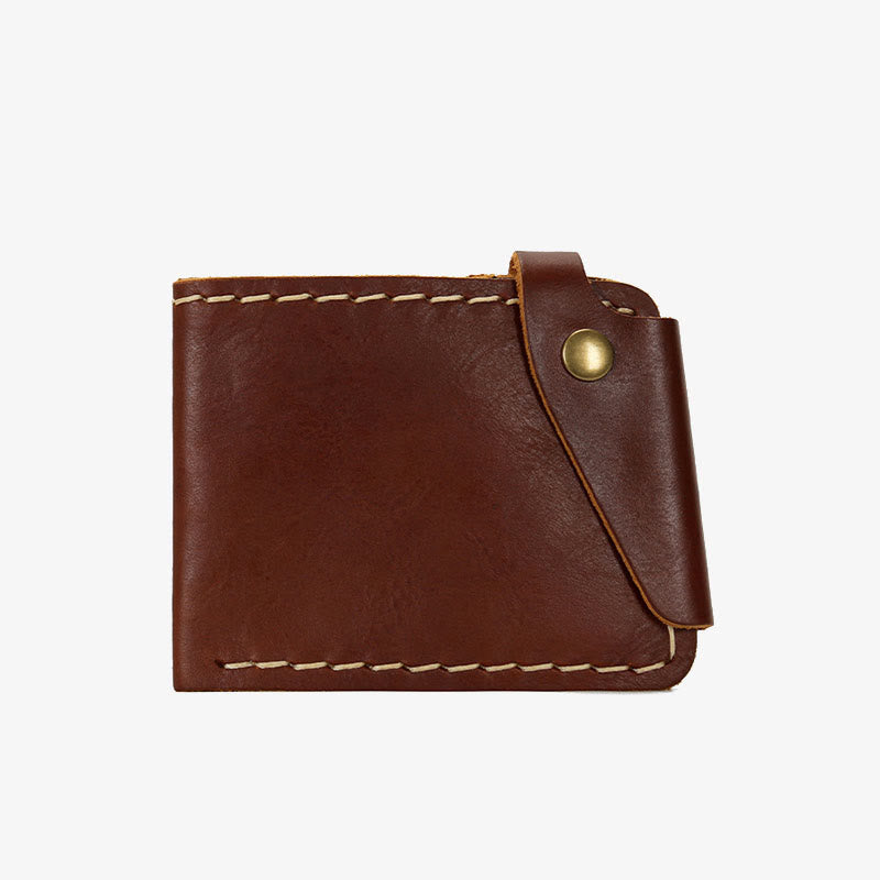 Retro-Geldbörse aus Leder für Herren und Damen, zweifach faltbar, handgefertigt, für die Vordertasche