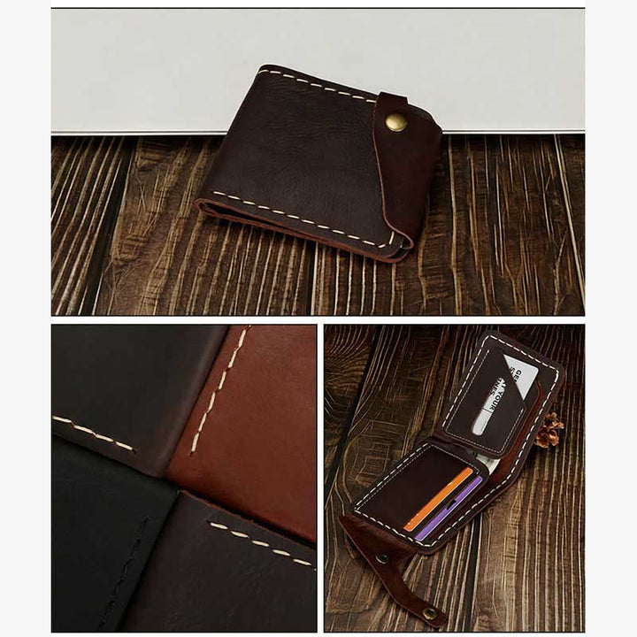 Retro-Geldbörse aus Leder für Herren und Damen, zweifach faltbar, handgefertigt, für die Vordertasche