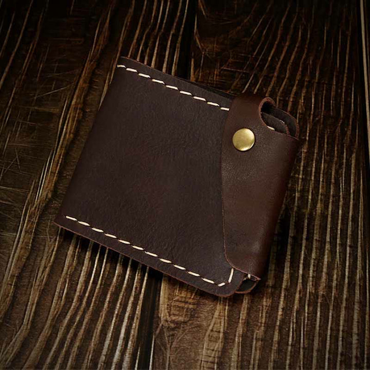 Retro-Geldbörse aus Leder für Herren und Damen, zweifach faltbar, handgefertigt, für die Vordertasche