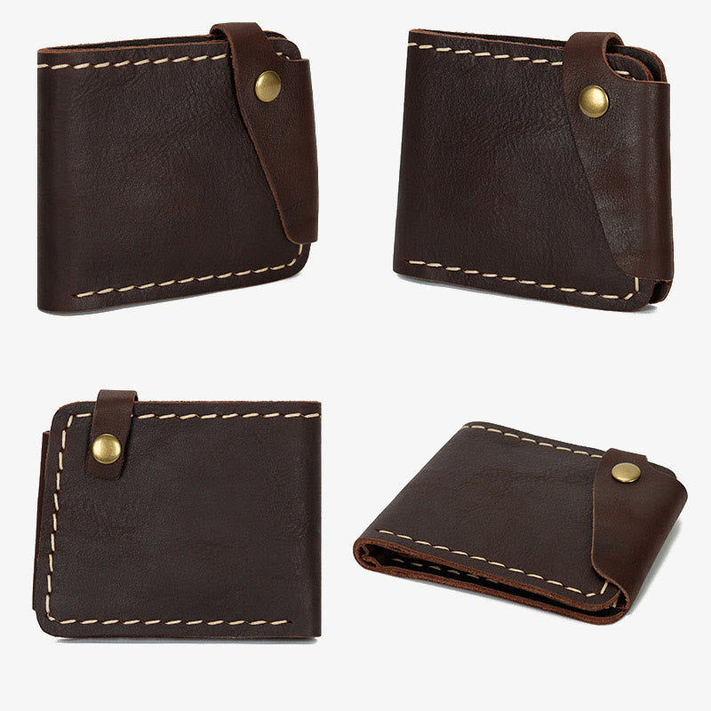 Retro-Geldbörse aus Leder für Herren und Damen, zweifach faltbar, handgefertigt, für die Vordertasche