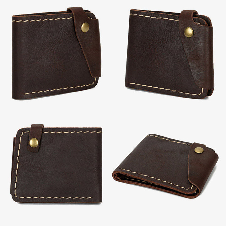 Retro-Geldbörse aus Leder für Herren und Damen, zweifach faltbar, handgefertigt, für die Vordertasche