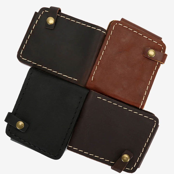 Retro-Geldbörse aus Leder für Herren und Damen, zweifach faltbar, handgefertigt, für die Vordertasche