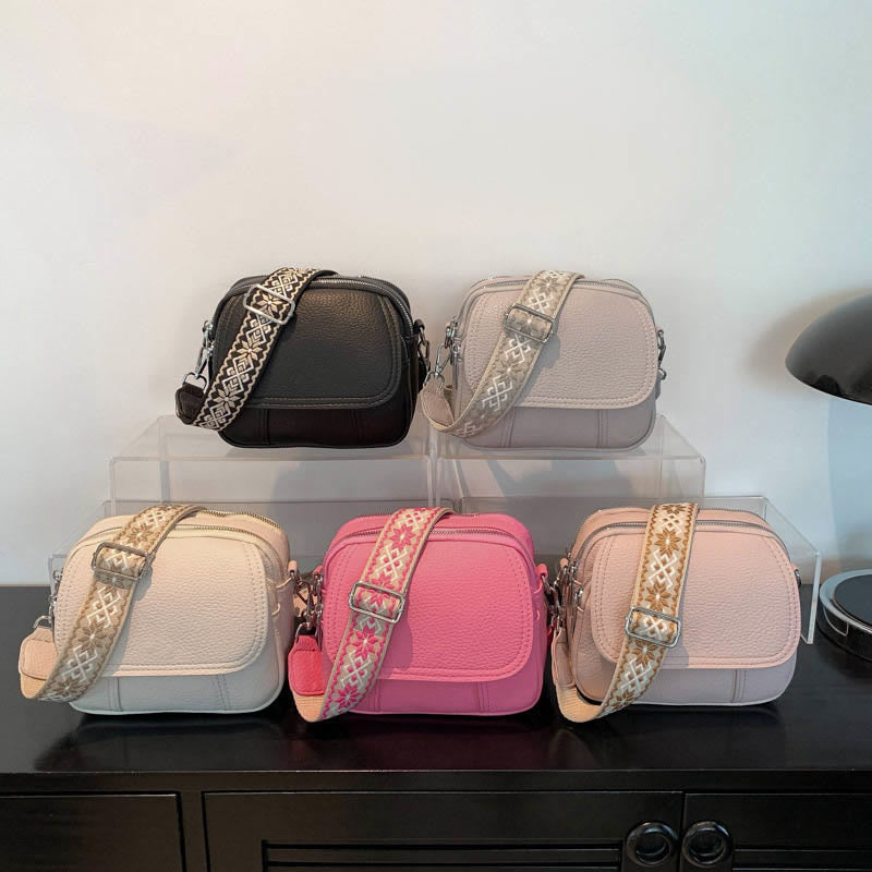 Umhängetasche aus veganem Leder für Damen, mittlere Größe, breiter Riemen, Schultertasche