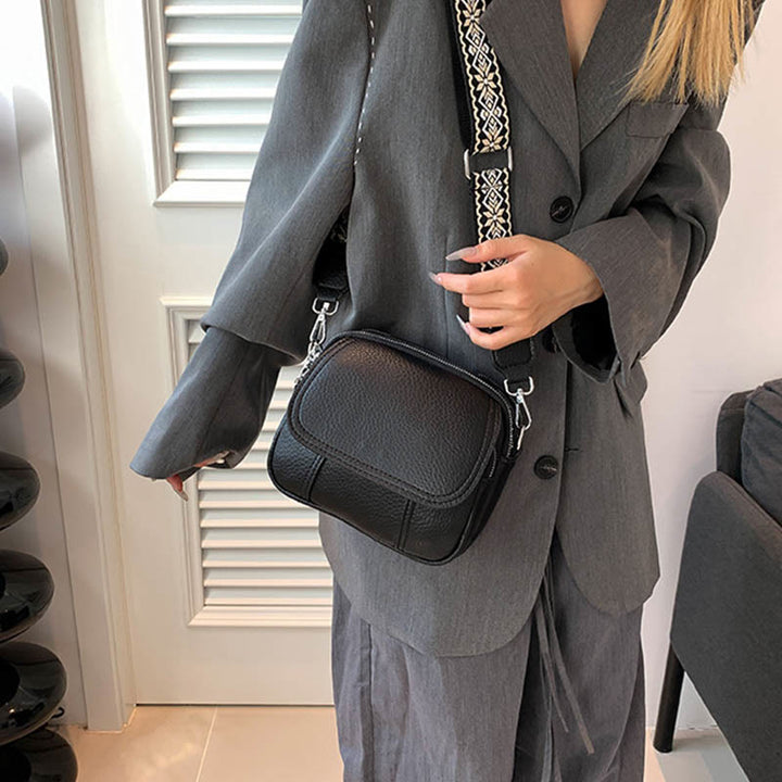 Umhängetasche aus veganem Leder für Damen, mittlere Größe, breiter Riemen, Schultertasche