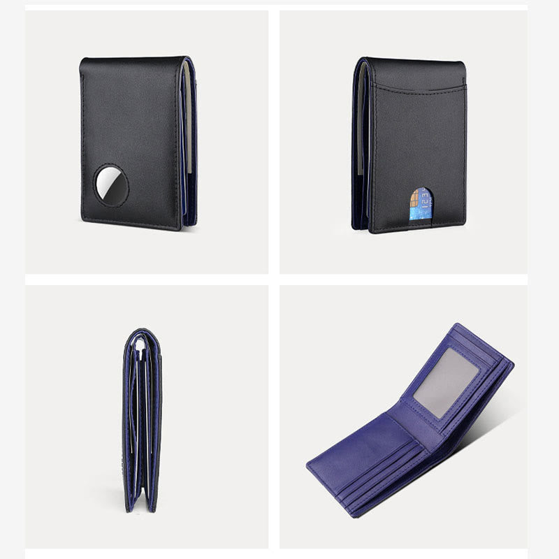 Diebstahlsichere RFID-blockierende Vordertaschen-Geldbörse aus Leder mit Airtag-Halter 
