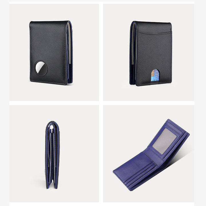 Diebstahlsichere RFID-blockierende Vordertaschen-Geldbörse aus Leder mit Airtag-Halter 