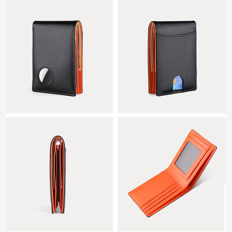 Diebstahlsichere RFID-blockierende Vordertaschen-Geldbörse aus Leder mit Airtag-Halter 