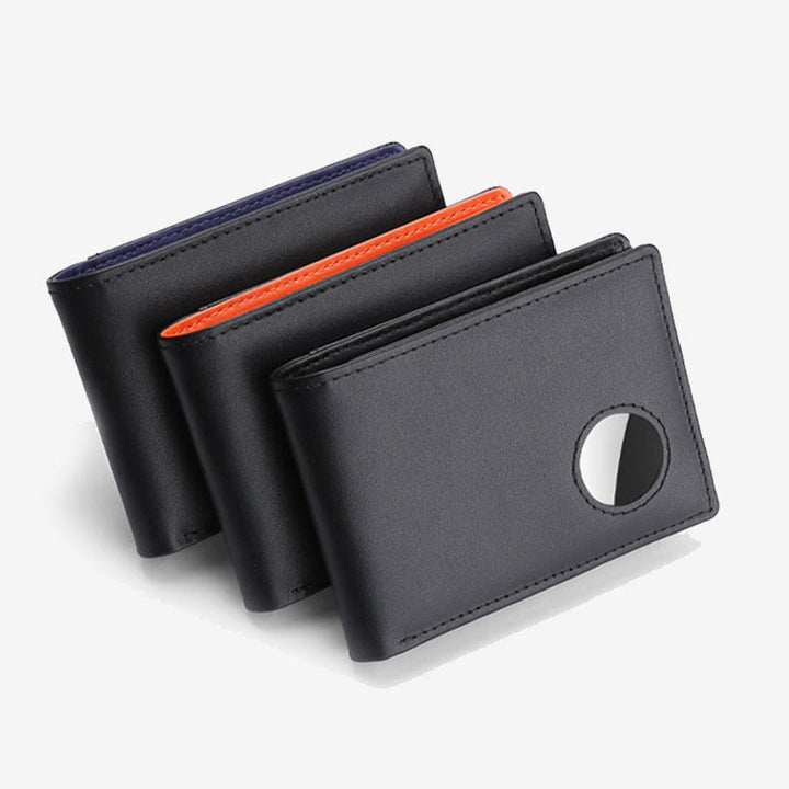 Diebstahlsichere RFID-blockierende Vordertaschen-Geldbörse aus Leder mit Airtag-Halter 