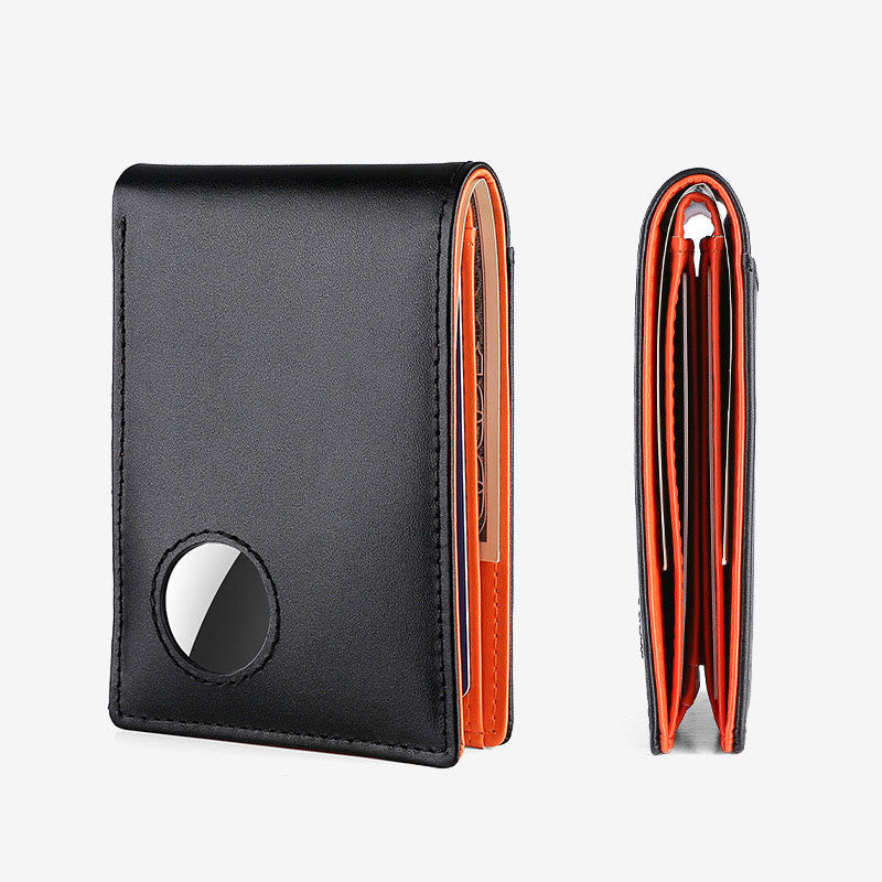Diebstahlsichere RFID-blockierende Vordertaschen-Geldbörse aus Leder mit Airtag-Halter 