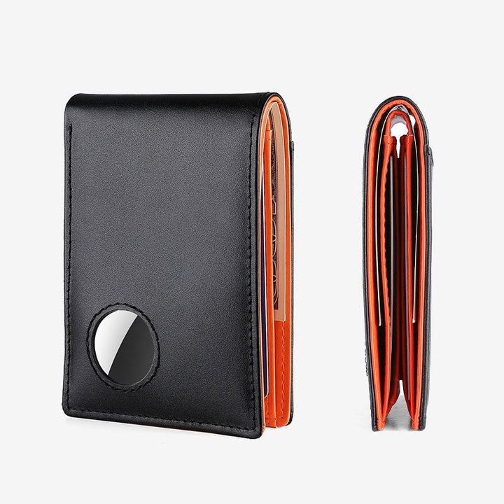 Diebstahlsichere RFID-blockierende Vordertaschen-Geldbörse aus Leder mit Airtag-Halter 