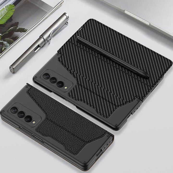Leder-Brieftaschenhülle für Galaxy Z Fold 3/4 mit abnehmbarem S-Pen-Halter und Ständer