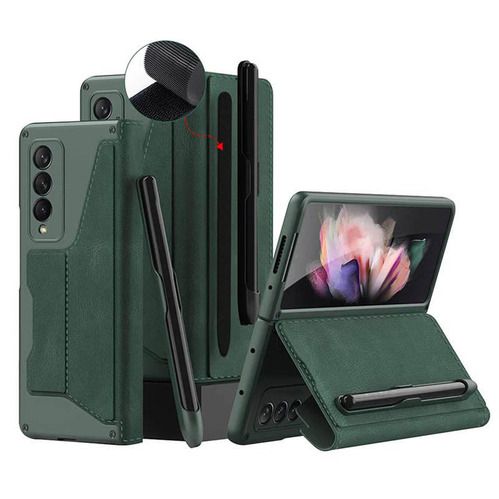 Leder-Brieftaschenhülle für Galaxy Z Fold 3/4 mit abnehmbarem S-Pen-Halter und Ständer
