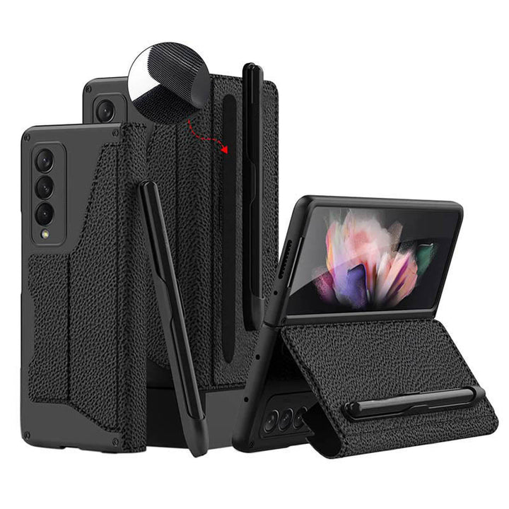 Leder-Brieftaschenhülle für Galaxy Z Fold 3/4 mit abnehmbarem S-Pen-Halter und Ständer