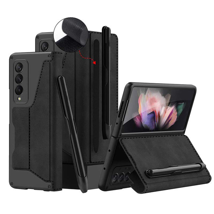 Leder-Brieftaschenhülle für Galaxy Z Fold 3/4 mit abnehmbarem S-Pen-Halter und Ständer