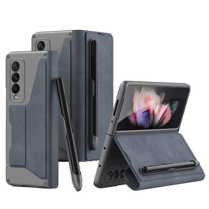 Leder-Brieftaschenhülle für Galaxy Z Fold 3/4 mit abnehmbarem S-Pen-Halter und Ständer
