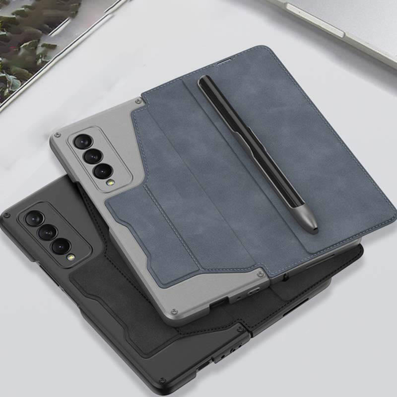 Leder-Brieftaschenhülle für Galaxy Z Fold 3/4 mit abnehmbarem S-Pen-Halter und Ständer
