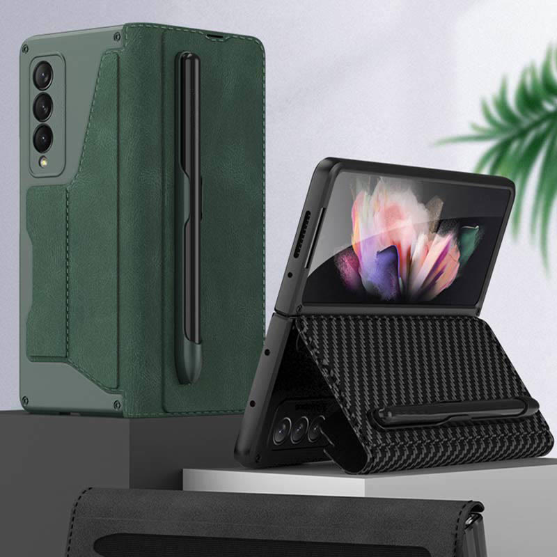 Leder-Brieftaschenhülle für Galaxy Z Fold 3/4 mit abnehmbarem S-Pen-Halter und Ständer