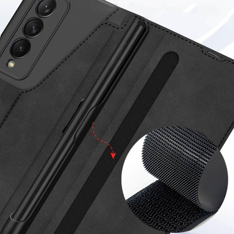 Leder-Brieftaschenhülle für Galaxy Z Fold 3/4 mit abnehmbarem S-Pen-Halter und Ständer