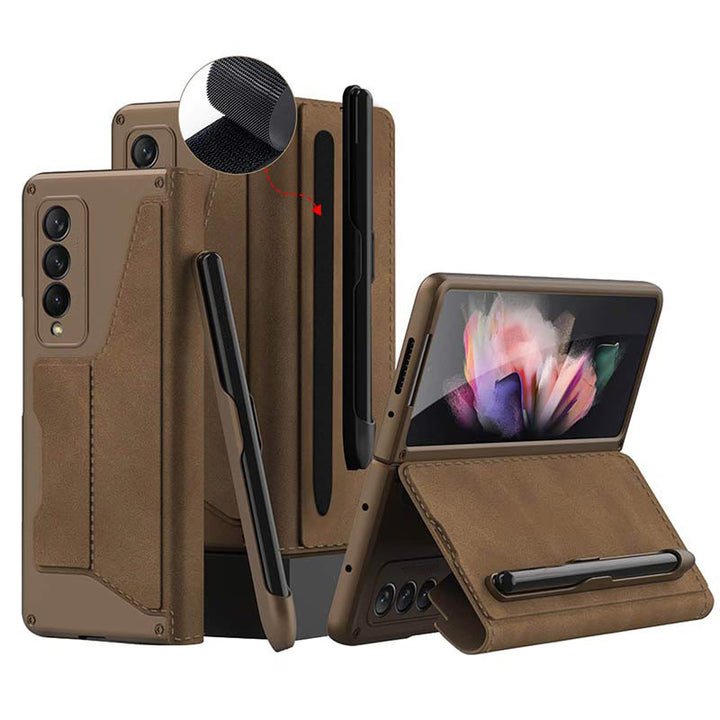 Leder-Brieftaschenhülle für Galaxy Z Fold 3/4 mit abnehmbarem S-Pen-Halter und Ständer