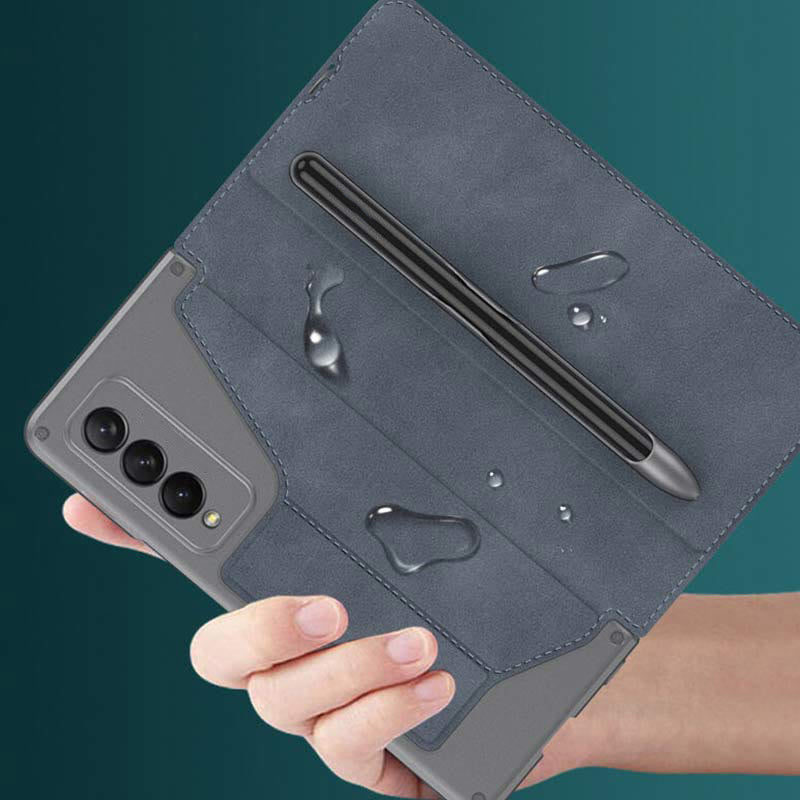 Leder-Brieftaschenhülle für Galaxy Z Fold 3/4 mit abnehmbarem S-Pen-Halter und Ständer