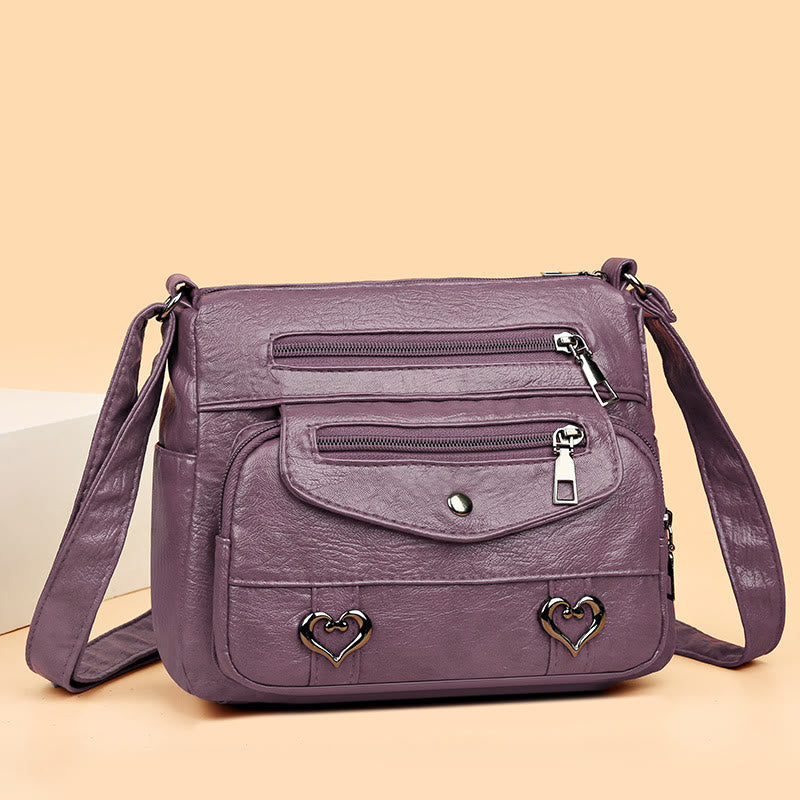Herz Dekor Umhängetasche Retro Kunstleder Damen Schultertasche