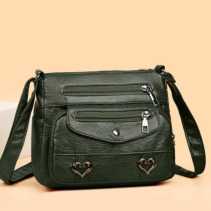 Herz Dekor Umhängetasche Retro Kunstleder Damen Schultertasche