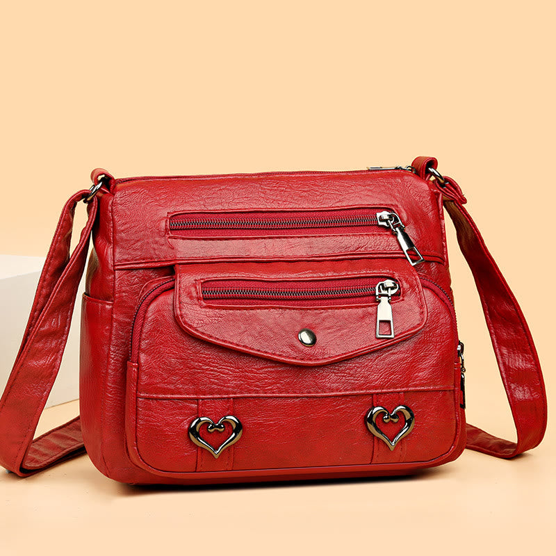 Herz Dekor Umhängetasche Retro Kunstleder Damen Schultertasche