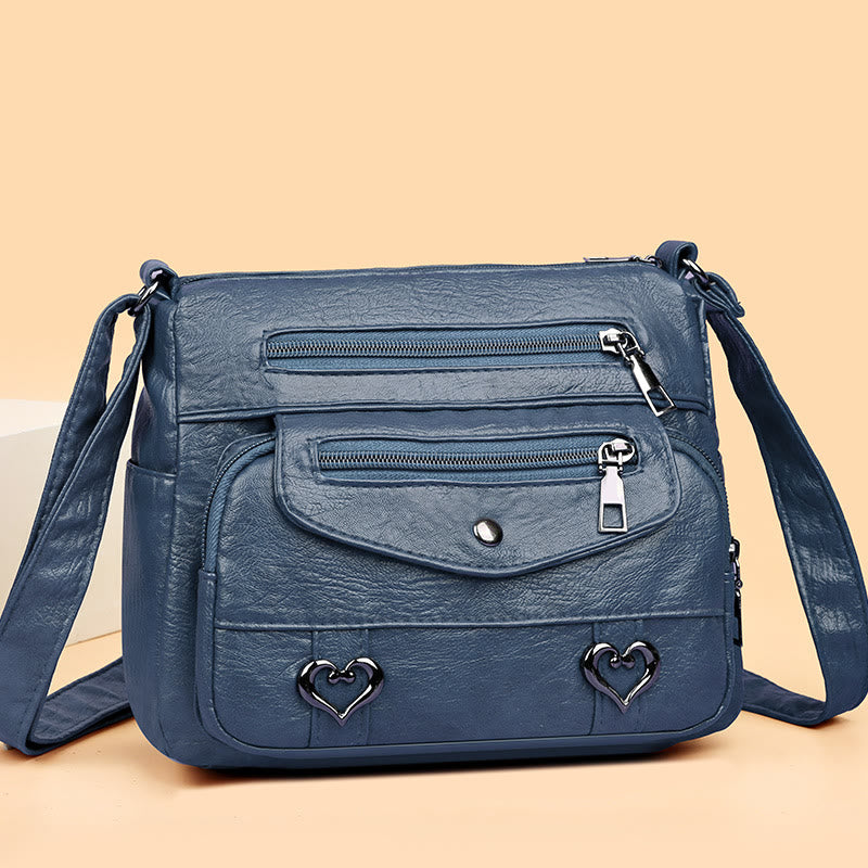 Herz Dekor Umhängetasche Retro Kunstleder Damen Schultertasche