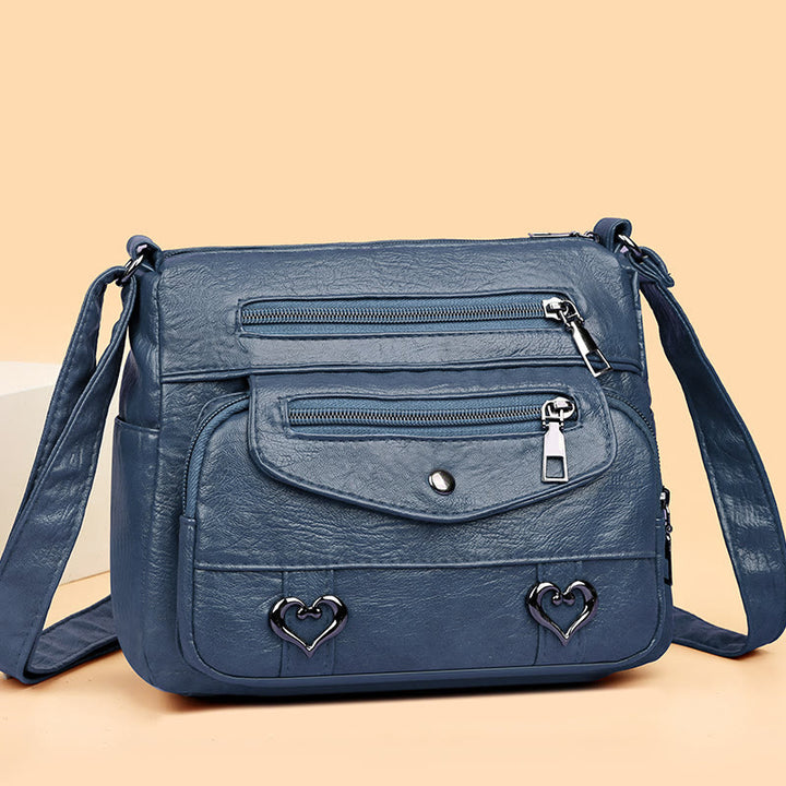 Herz Dekor Umhängetasche Retro Kunstleder Damen Schultertasche