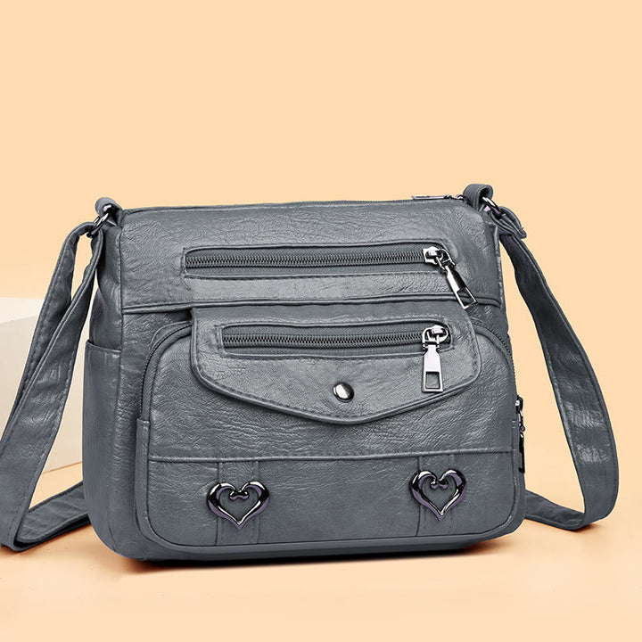 Herz Dekor Umhängetasche Retro Kunstleder Damen Schultertasche